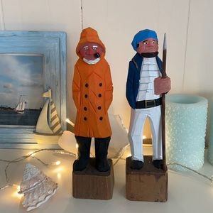 COPY - 2 Vintage Wood Fishermen Sculpture - New